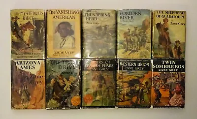$1450 • Buy 1921-1940 ZANE GREY Lot Of 10 HARPER First Editions With Dust Jackets, VG