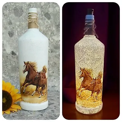 Horse And Pony Light Up Bottle Lamp  Decoupaged Bottle Light Horse Lover Gift • £16.95