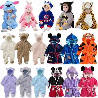 Infant Baby Boy Girl Animal Soft Romper Hooded Jumpsuit Bathrobe Pajamas Set AU • $26.69