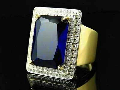 3Ct Emerald Cut Lab Created Blue Sapphire Mens Pinky Ring 14k Yellow Gold Plated • $249.99