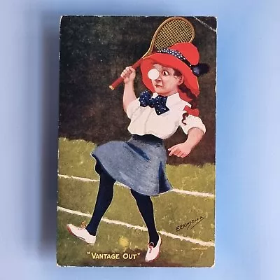 Artist Signed Postcard 1908 E P Kinsella Girl Tennis Pigtail Vantage Out • £7.95