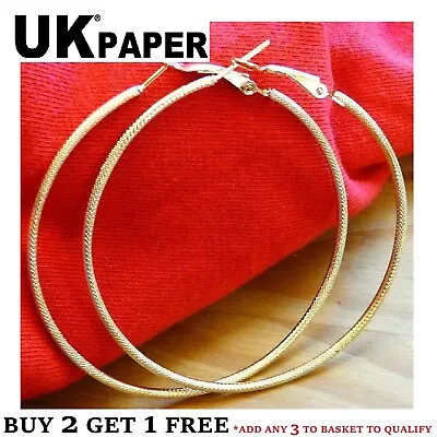 Uk New Big Gold Tone Large Hoop Earrings 60mm Hot Posh Shiny Hoops Free Gift Uk • £2.84