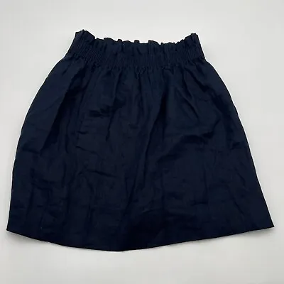 J Crew Dark Navy Blue Linen City Mini Skirt Size 0 - 100% Linen Style # 40304 • $15