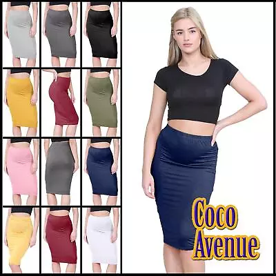 Ladies Plain Stretch Maxi Pencil Tube Bodycon Jersey Summer Longline Midi Skirt • £6.97