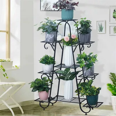 9 Tier Large Plant Stand Metal Flower Pot Holder Display Shelf Garden Rack Home • £25.91