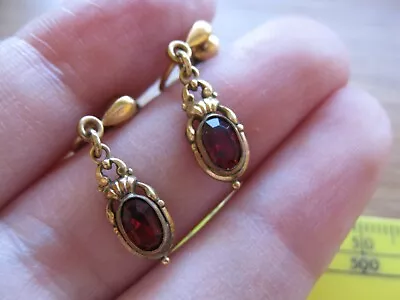 Vintage Andreas Daub Rolled Gold Garnet Glass Victorian Revival Screw Backs • £24.99