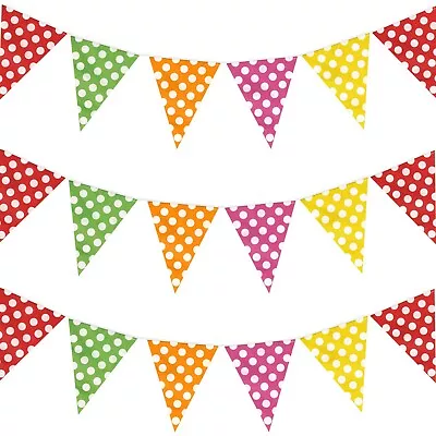 Multicolor Polka Dot Plastic Blue Garden Festival Green Party Bunting - 10m • £3.99