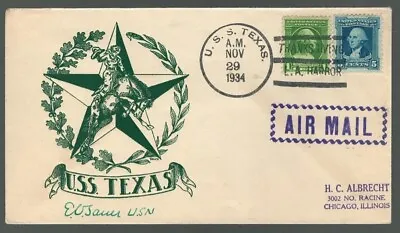 US Airmail Cover USS Texas Los Angeles Harbor USA 1934 Signed By Tauer • $18.95