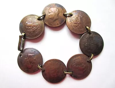 Mexican Coin Bracelet Bronze Centavos 8 X 1 Inch Boho Vintage 70s Mexico • $21