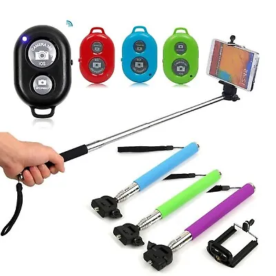 Handheld Monopod Selfie Stick With Bluetooth Remote Control For Smartphones • £5.99