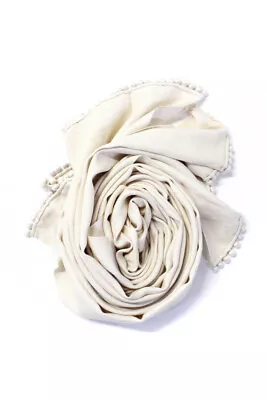 Bajra Womens Cashmere Silk Pom Pom Hem Wrapped Scarf White Size OS • $34.99