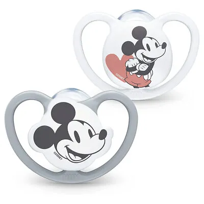 £9.49 • Buy NUK BABY MICKEY MOUSE SPACE SOOTHER DUMMY AGE 0-6M Grey & White 2 PACK BPA FREE