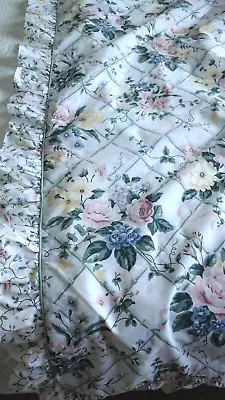 VINTAGE ST MICHAEL Cream/Pink/Green Piped Floral Single Duvet Cover With Frill • £19.99