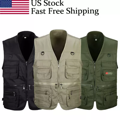 Men Cargo Vest Outdoor Fishing Travel Vest Casual Multi Pockets Waistcoat • $18.99
