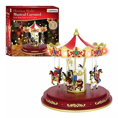 Christmas Revolving Up Down Red Musical Carousel 14 LED  Lights 8 Festive Tunes • £45.95