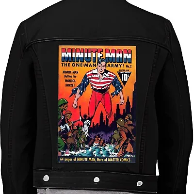 Minute Man Vintage Superhero Comic Book Iron On Coat Back Patch Comics Jacket • £11.95