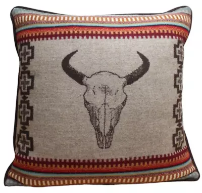 Pendleton Pillow 18x18 Beige American West Wool Bison Skull Southwestern Throw • $49.99