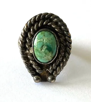 Vintage Turquoise Rope Handmade Navajo Ladies Ring Sterling 925 Size 6.5 Patina • $129.99