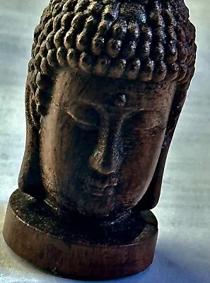 Handmade Wooden Meditating Buddha Head 3  Inches Hand Carved Statue Sculpture • $9.50