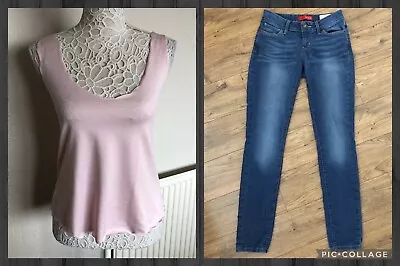 Bundle Guess Blue Jeans Size S  27 And Baby Pink Top Vest Size S/M • £20