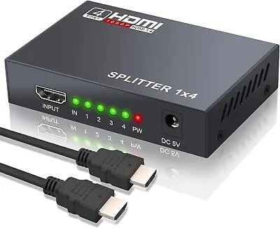 HD 4K 4 Port HDMI Splitter 1x4 Repeater Amplifier 1080P 3D Hub 1 In 4 Out • £10