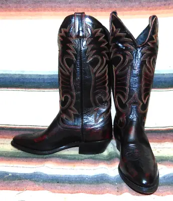 Mens Vintage Santa Fe Black Cherry Buffalo Skin Cowboy Boots 7.5 D NEW In Box • $79