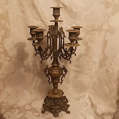 Antique Ornate Five Arm Solid Brass Candelabra 6 Candles • $29