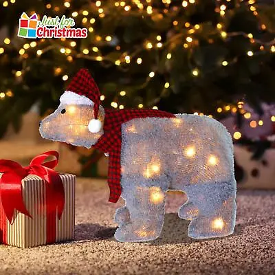 Xmas Polar Bear Glitter Led Light Up Festive Ornament 60CM Xmas Snow Decoration • £15.99