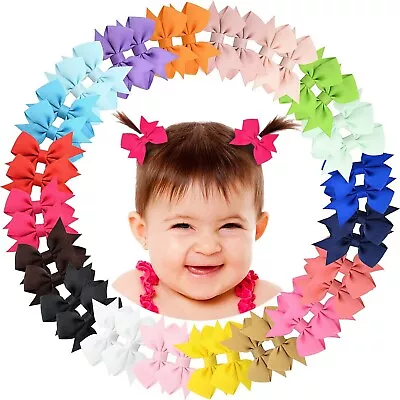 $16.18 • Buy 40PCS 2 Inch Baby Hair Bows Clips For Girls Grosgrain Ribbon Fully Lined Infant