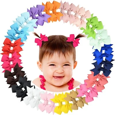 $16.18 • Buy 40PCS 2 Inch Baby Hair Bows Clips For Girls Grosgrain Ribbon Fully Lined Infant