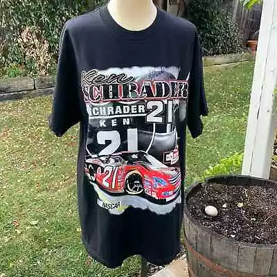 Ken Schrader Nascar Racing Motorcraft Flames Graphic Black Tee Shirt Men's Large • $45