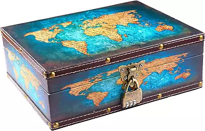 $35.66 • Buy Vintage Treasure Chest With Lid & Lock Wood & Leather Retro Stash Keepsakes Box