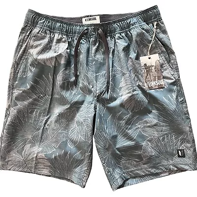 Linksoul Mens Storm Palm Leaf Pockets Drawstring Fully Lined Bermuda Shorts L • $15