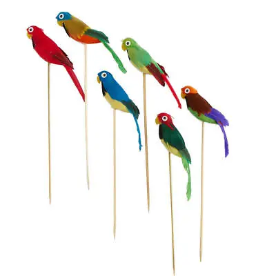 Factory Direct Craft Feathered Mushroom Parakeets On Wood Pick | 12 Birds • $35.48