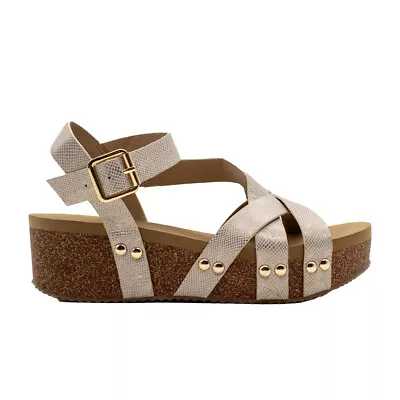 Volatile Sandcastle Ankle Strap Wedge  Womens Beige Casual Sandals PV1007-954 • $79.99