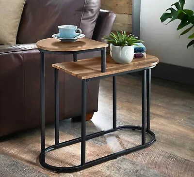 £42.99 • Buy NEW 2Tier Side Table Modern Sofa Side Coffee Table Living Room Rustic Oak Finish