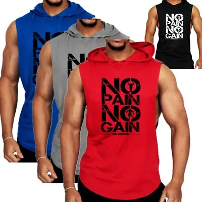 Mens Hooded Workout Tank Top Sleeveless Hoodie Vest Gym Sports Tee Muscle Shirt • $13.24