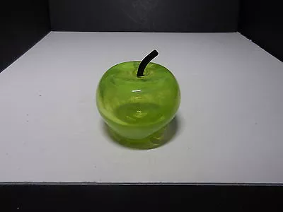 Chaos Art Glass Studio Apple Paperweight Green Red Stem 2 7/8  T Hopman 11/2008 • $45.50