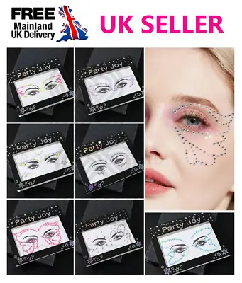 Face Gems Adhesive Glitter Jewel Tattoo Festival Rave Party Body MakeUp Sticker • £2.69