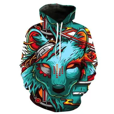 Animal 3D Wolf Print Men's Hoodie Sweatshirt Pullover Hooded Jacket Jumper • $31.36