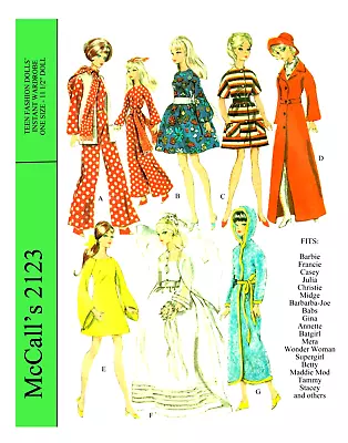 Vintage 1969  Mod  Barbie Francie Clothes Pattern Reproduction McCall's 2123 • $8.95