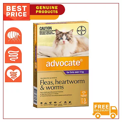 ADVOCATE Flea Heartworm And Worm Control For All Sizes Cats 3 Pipettes AU Shop • $48.97
