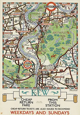 Vintage Poster London Underground Railway Map Kew Richmond Park ART PRINT A4 A3  • £5.99