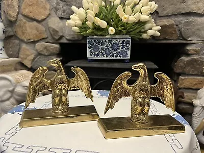 Pair Solid Brass Virginia Metalcrafters American Eagle Bookends Doorstop Vintage • $58.50