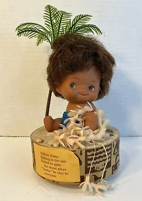 Vintage 1970’s Hawaiian Kewpie Vinyl Doll Music Box Waikiki Kimo Head Turns • $14.99