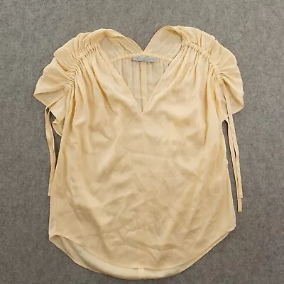 Vince Top Womens Small Beige Ruched Short Sleeve Casual • $19.99