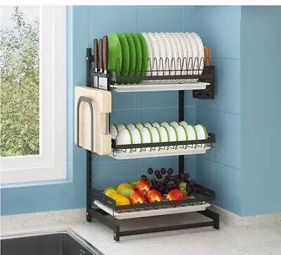 3 Tier Dish Drying Rack Drainer Cup Plate Holder Cutlery Tray Kitchen Organizer  • $49