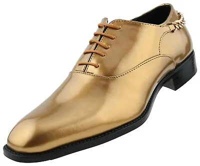 Men's Oxfords Shiny Dress Shoes With Heel Chain Mens Patent Plain Toe Oxford • $79.99