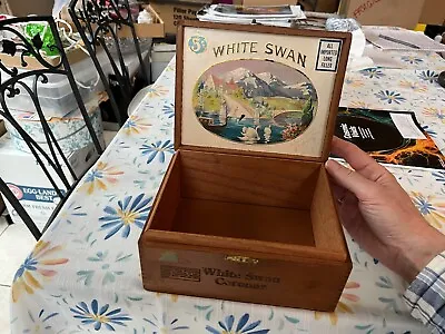 Vintage Wood Cigar Box White Swan Corona Size Exceptional Quality Long Filler • $16