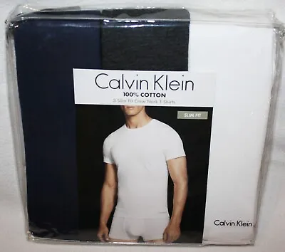 3 Calvin Klein Crew Neck  SLIM FIT  T-Shirts L XL Three 3 Pack Cotton Tee Shirt • $24.90